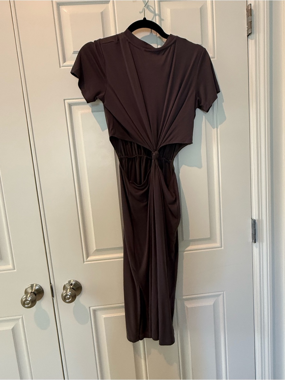 Heartloom Brown Midi Dress with Knot Front cut out